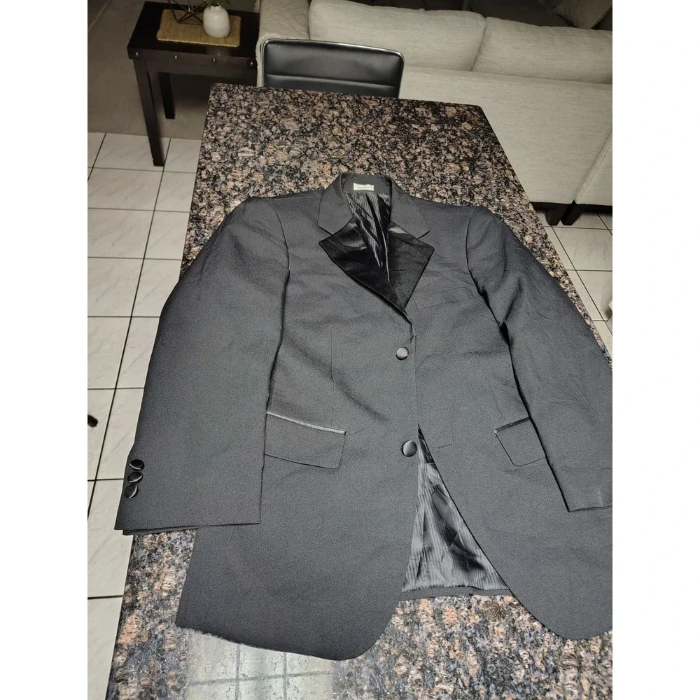 EJ Samuel Mens Black Two Button Peak Lapel Tuxedo Jacket Blazer 36S Formal Event
